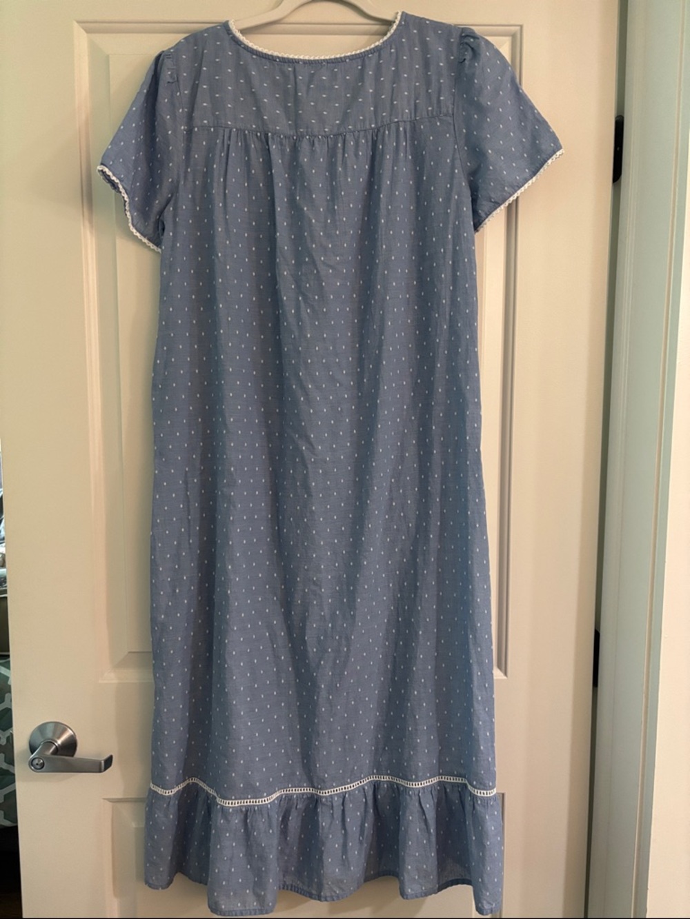 new! Beacan Cove blue/white dot summer dress/nightgown, 100% cotton medium - Picture 2 of 7